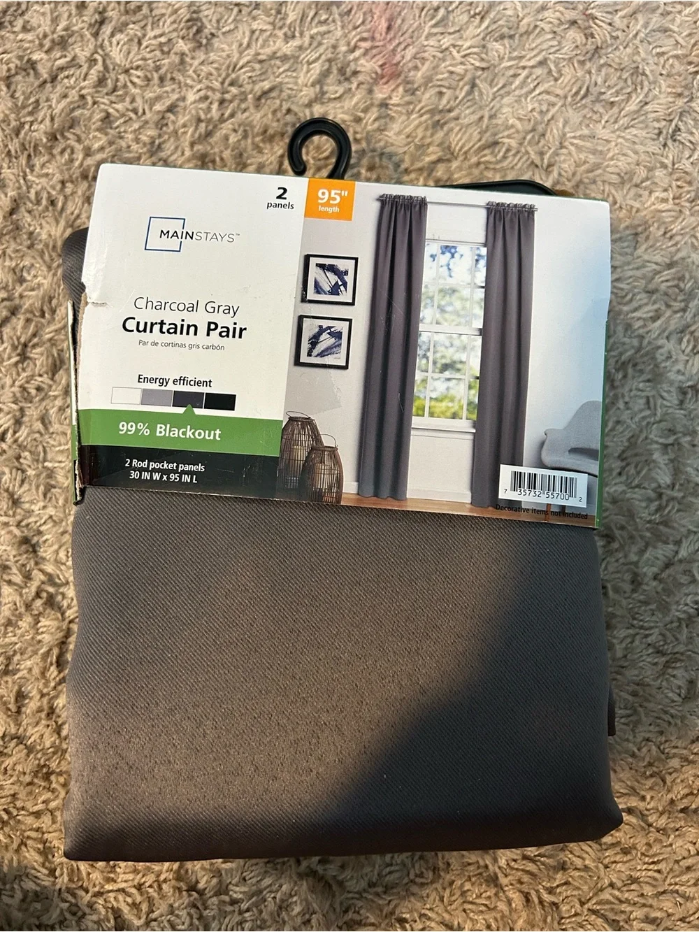 Mainstays Charcoal Gray Curtain Set - Dark Gray Panels